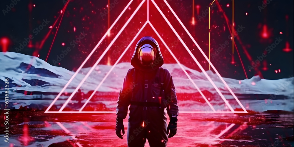 Wall mural spaceman the planet. astronaut with neon lights. ai generated.