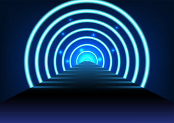 Podium Spherical bending neon lights with a glowing back. to make the product stand out more modern luxury being placed on a long track