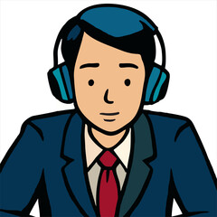 illustration of a telemarketer, a man with a headset, a person talking to a customer, call center agent head avatar character