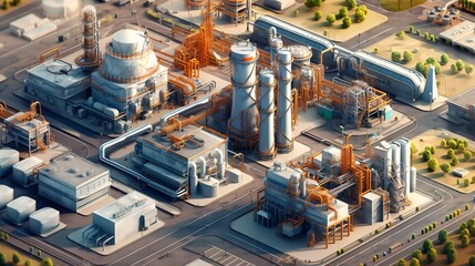 Aerial view of a sprawling industrial complex, showcasing the scale and efficiency of modern manufacturing. Generative ai.