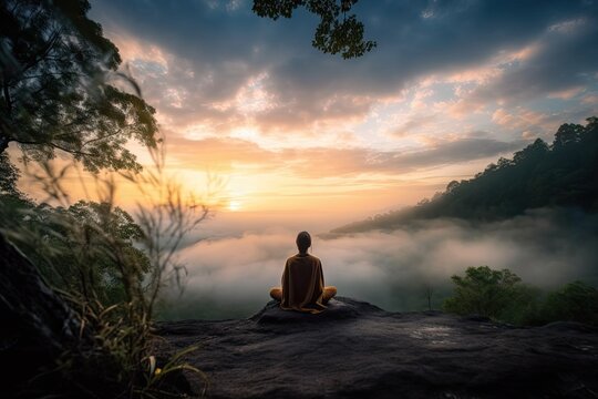 Meditating during sunrise