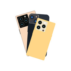 Max in Space colorful. In latest phone, is an innovation and equipped with three cameras. background.  screen and back side. realistic vector. Smartphone Vector illustration. View of a Isolated Device