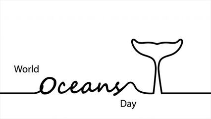 Oceans day world linear whale tail, art video illustration. - Powered by Adobe