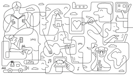 Graphic Doodles workshop illustrations human animal cat dog activity social art music magazine