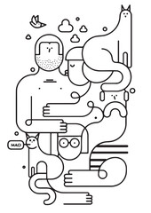 Graphic Doodles workshop illustrations human animal cat dog activity social art music magazine