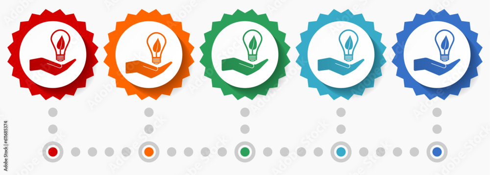 Aufkleber light, idea, hand with bulb vector icon set, colorful infographic template, set of flat design badge