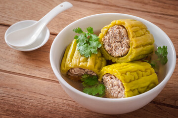 Bitter gourd with minced pork soup in bowl