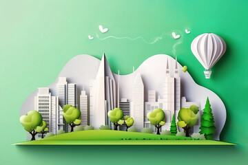 Paper art style , Paper cut of eco city design Green energy concept and environment conservation , save the planet , Created with generative AI