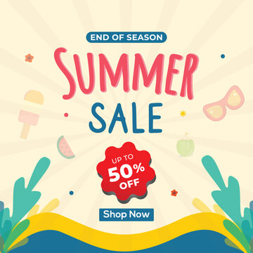 Summer sale promotion,50 percent off poster, banner, social media template illustration