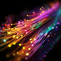 Network connection lines. Fiber optic cable internet. AI generative