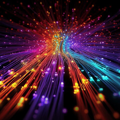 Network connection fiber, purple, blue, pink and orange optic lines background. Generatived AI