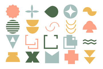 Set geometric shapes contemporary modern trendy elements basic forms isolated, futuristic figures, minimal abstract