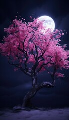Fototapeta na wymiar Sakura and The Moon, Night View. Generative AI