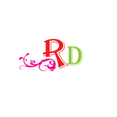Initial RD letter luxury beauty flourishes ornament monogram logo Swoosh Letter Logo Design for business and company identity. Water Wave RD Logo with modern trendy