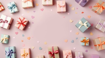 gift boxes on color background AI generative