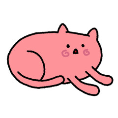 Line drawing of a pink cat with a cute face, illustrations, elements, banners, cute style