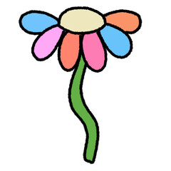 Hand drawn line art element piece, brightly painted black border, colorful flower drawing work