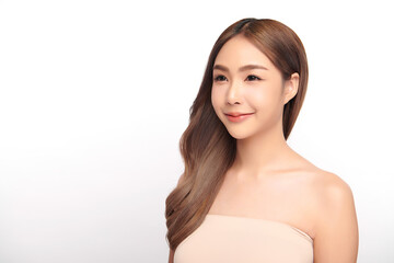 Beautiful young asian woman with clean fresh skin on white background, Face care, Facial treatment, Cosmetology, beauty and spa, Asian women portrait.