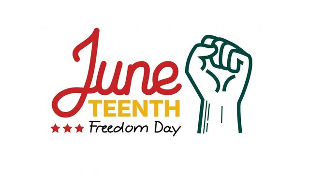 Juneteenth Freedom Day green screen. June 19. Juneteenth Lettering Animation. Text in black and white color on green screen background. Motion graphic design. 4K, HD footage. Juneteenth text animation