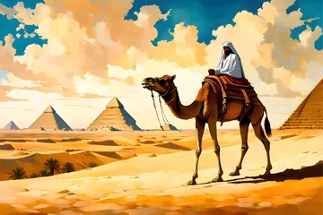 Foto op Canvas An awe-inspiring illustration of the Pyramids of Giza takes you on a journey to ancient Egypt, where these monumental structures rise majestically from the desert.   Generative AI © Ducka_house