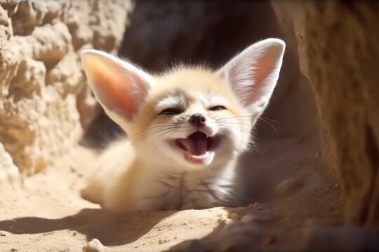 Fennec fox (Vulpes zerda) is a small crepuscular fox native to the deserts of North Africa, AI generative