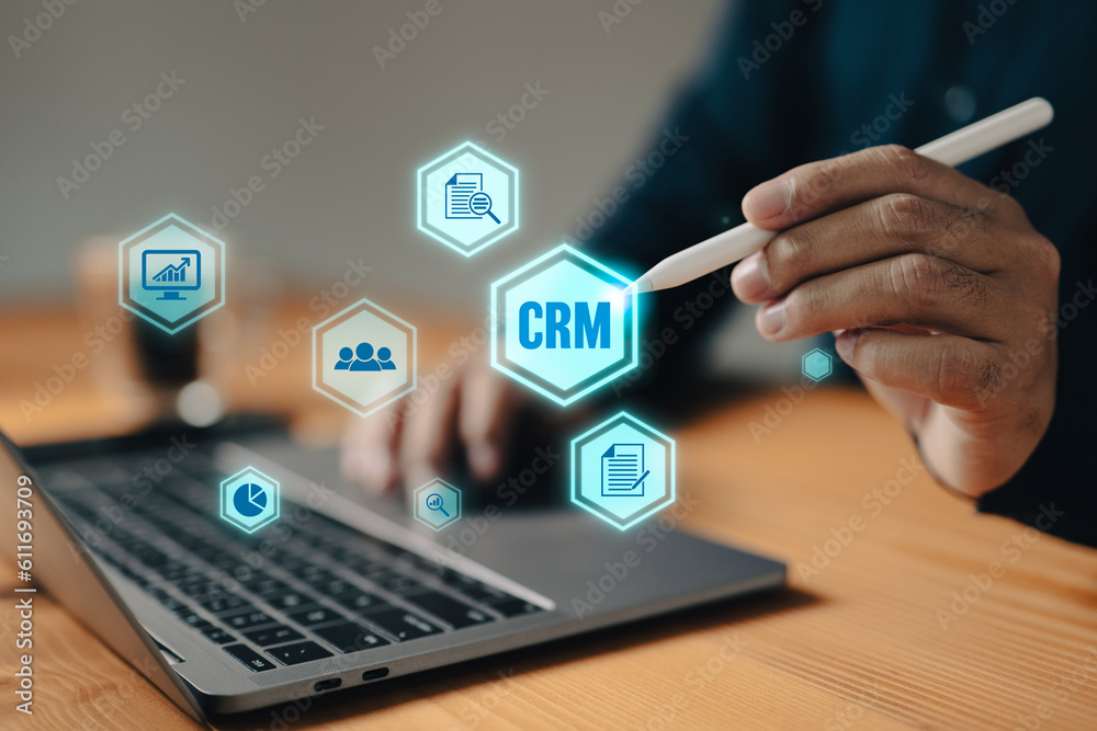 Poster CRM represents the concept of customer relationship management, emphasizing the importance of customer service and building strong relationships with customers.