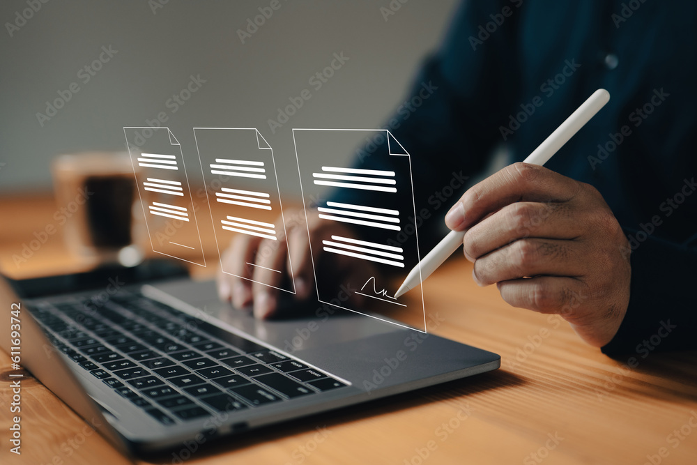 Poster the paperless workplace idea includes e-signing, electronic signature, and document management. a bu