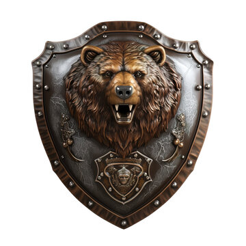 medieval leather and wooden bear shield, generative ai