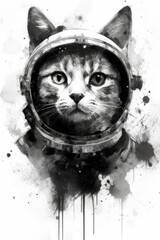 art cat in space . dreamlike background with cat . Hand Drawn Style illustration . Beautiful cat in outer space