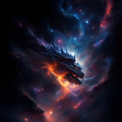 Fototapeta na wymiar Prepare to be awe-inspired by this breathtaking image from Adobe Stock Photos, where the realms of fantasy and science fiction collide. This AI-generated artwork depicts a magnificent dragon soaring g