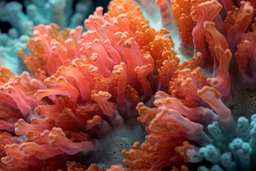 Naklejka na ściany i meble Red coral reef close-up, AI Generated
