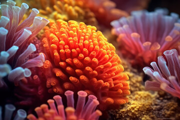 Obraz na płótnie Canvas Red coral reef close-up, AI Generated