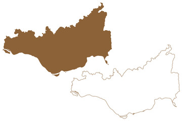 Perg district (Republic of Austria or Österreich, Upper Austria or Oberösterreich state) map vector illustration, scribble sketch Bezirk Perg map