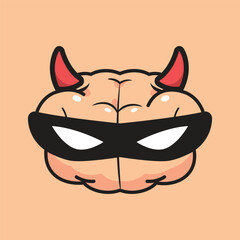The Brain with evil horn. Criminal Minded. Isolated Vector Illustration