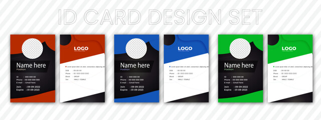 Abstract Geometric Red, Blue & Green Id Card Design set, corporate Modern business office id card design bundle, Modern & Creative ID Card Design Template.