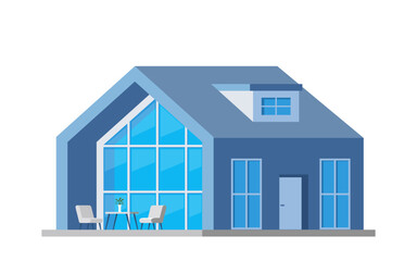 Beautiful modern house exterior, front view, minimalistic architecture design. Luxury villa exterior, country cottage, family home, real estate. Smart house concept. Flat style, vector illustration.