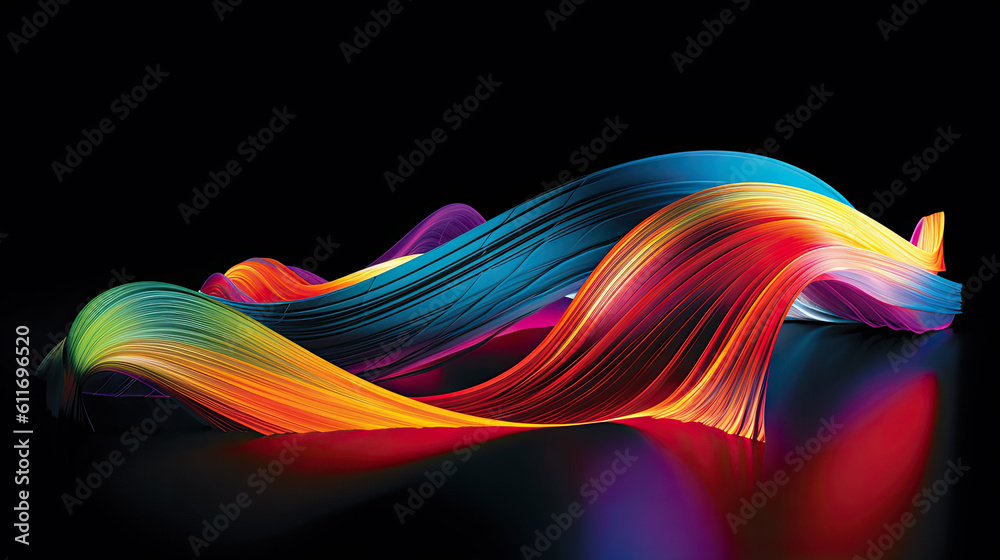 Wall mural colorful light wave with motion effect on a black background. generative ai