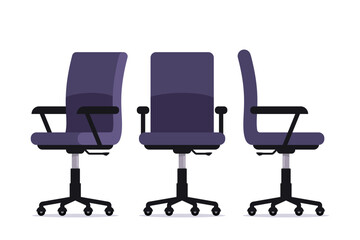 Fototapeta premium Office chair in various points of view. Furniture for office Interior in flat style. Vector illustration.