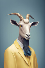 Fashion brutal groom goat in a costume.