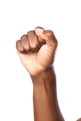Close-up of a black female fist isolated on white background