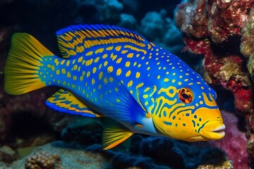 Obraz premium Beautiful blue fish at the bottom of the ocean. 