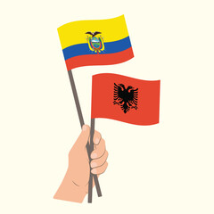 Flags of Ecuador and Albania, Hand Holding flags