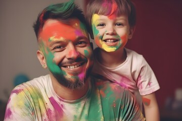 Obraz premium Father and son playing with paint