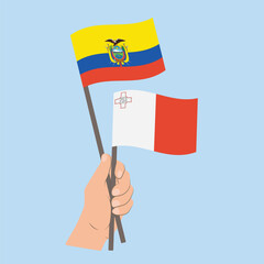 Flags of Ecuador and Malta, Hand Holding flags