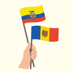 Flags of Ecuador and Moldova, Hand Holding flags