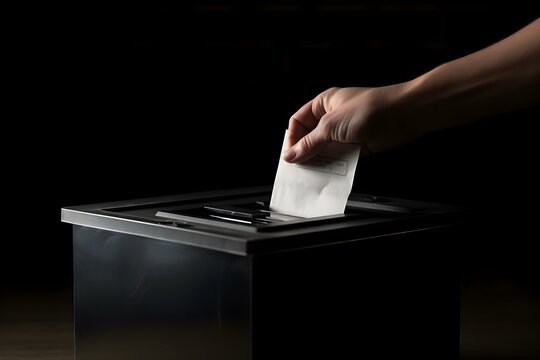 Hand putting a vote paper in a wooden ballot box