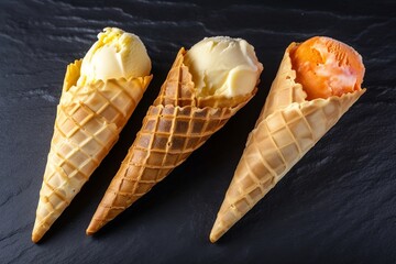 Ice cream cone on black