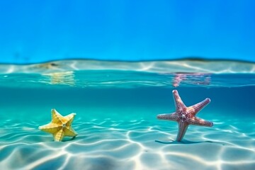 Starfish and Seashell on the Sun-Kissed Summer Beach by the Azure Sea