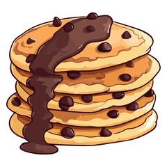 Stack of pancakes with chocolate and syrup