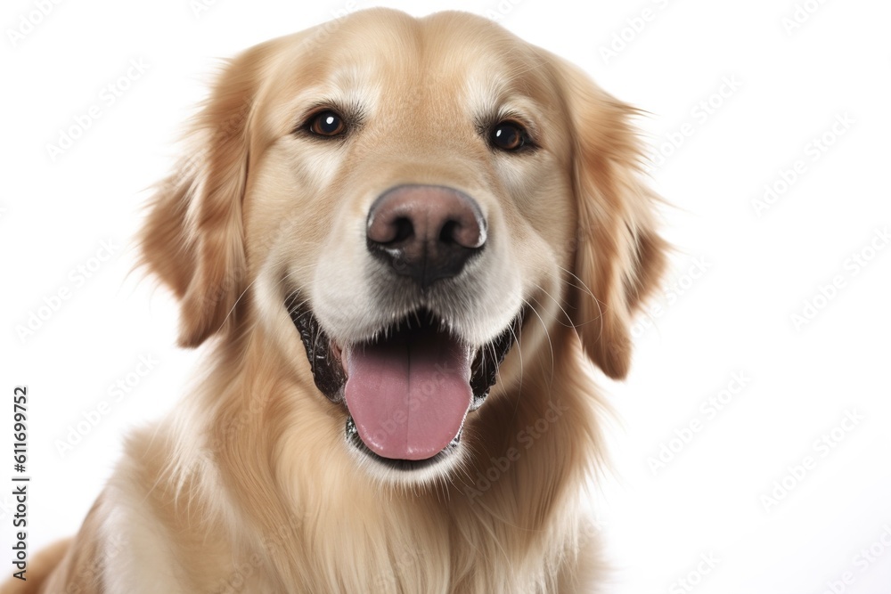 Poster smiling dog isolated on white background. generated by ai.